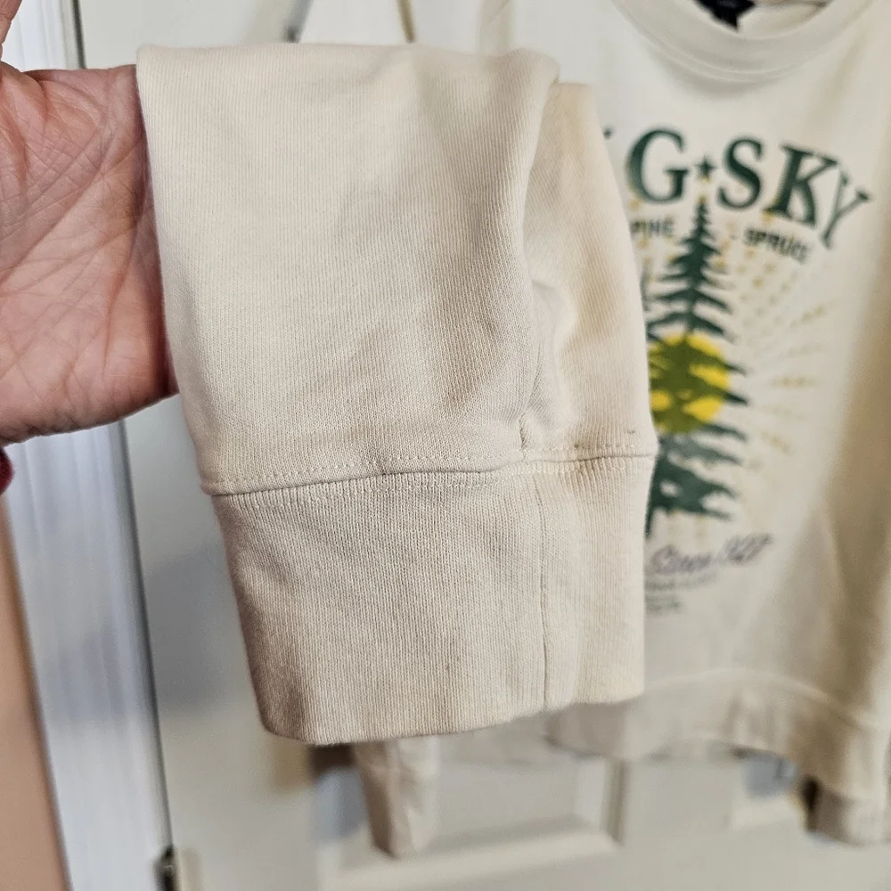 J. Crew Big Sky Graphic Sweatershirt Terry Ivory Crewneck Tree Outdoor